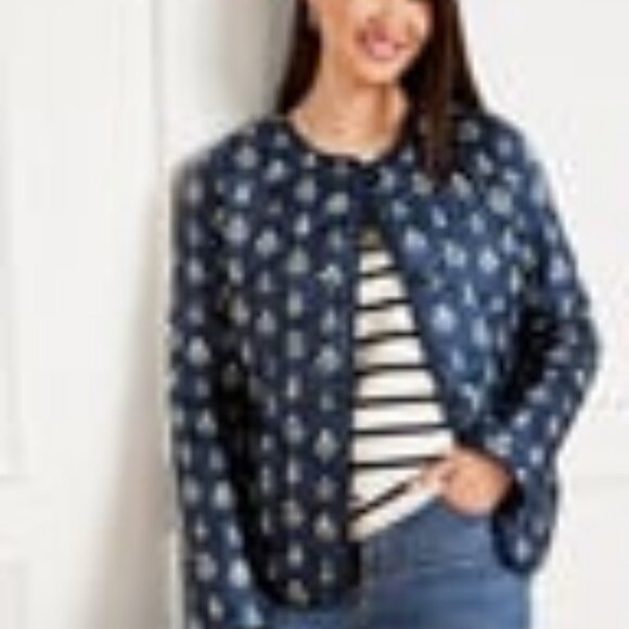 TALBOTS Quilted Collarless Jacket - Ditsy Foulard - Picture 5 of 12